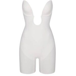 Skims Deep Plunge Shapewear Mid Thigh White BodySuit